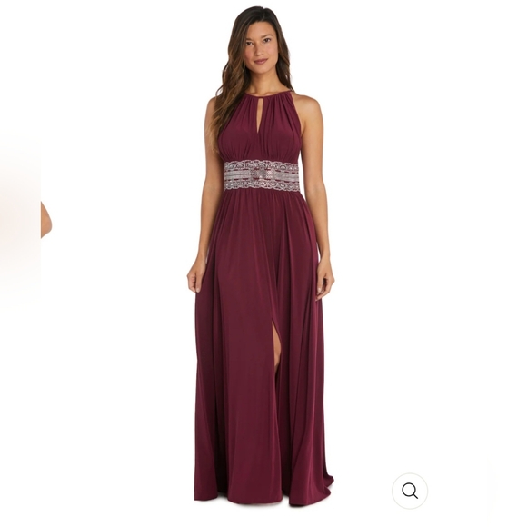 R&M Richards long Halter dress with rhinestone waistline. - Picture 2 of 4